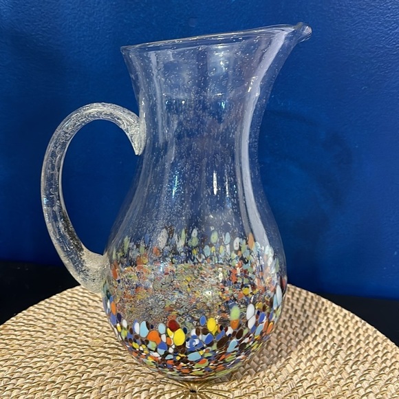 Home Studio Baja Confetti Hand Blown Glass WATER LEMONADE MARGARITA Pitcher - Picture 3 of 7
